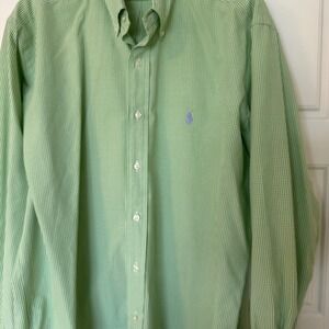 Ralph Lauren Y2K Vtg Blake 2 ply Cotton Green Gingham Check Long Sleeve Mens M‎